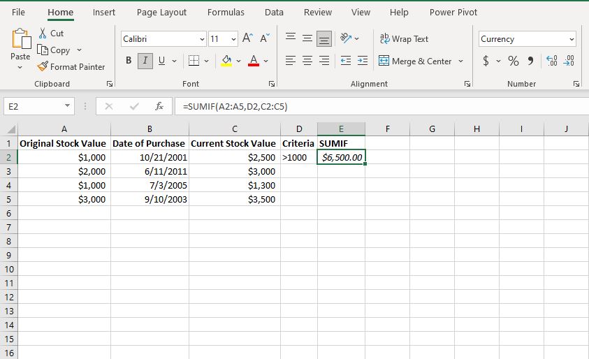 SUMIF in Excel